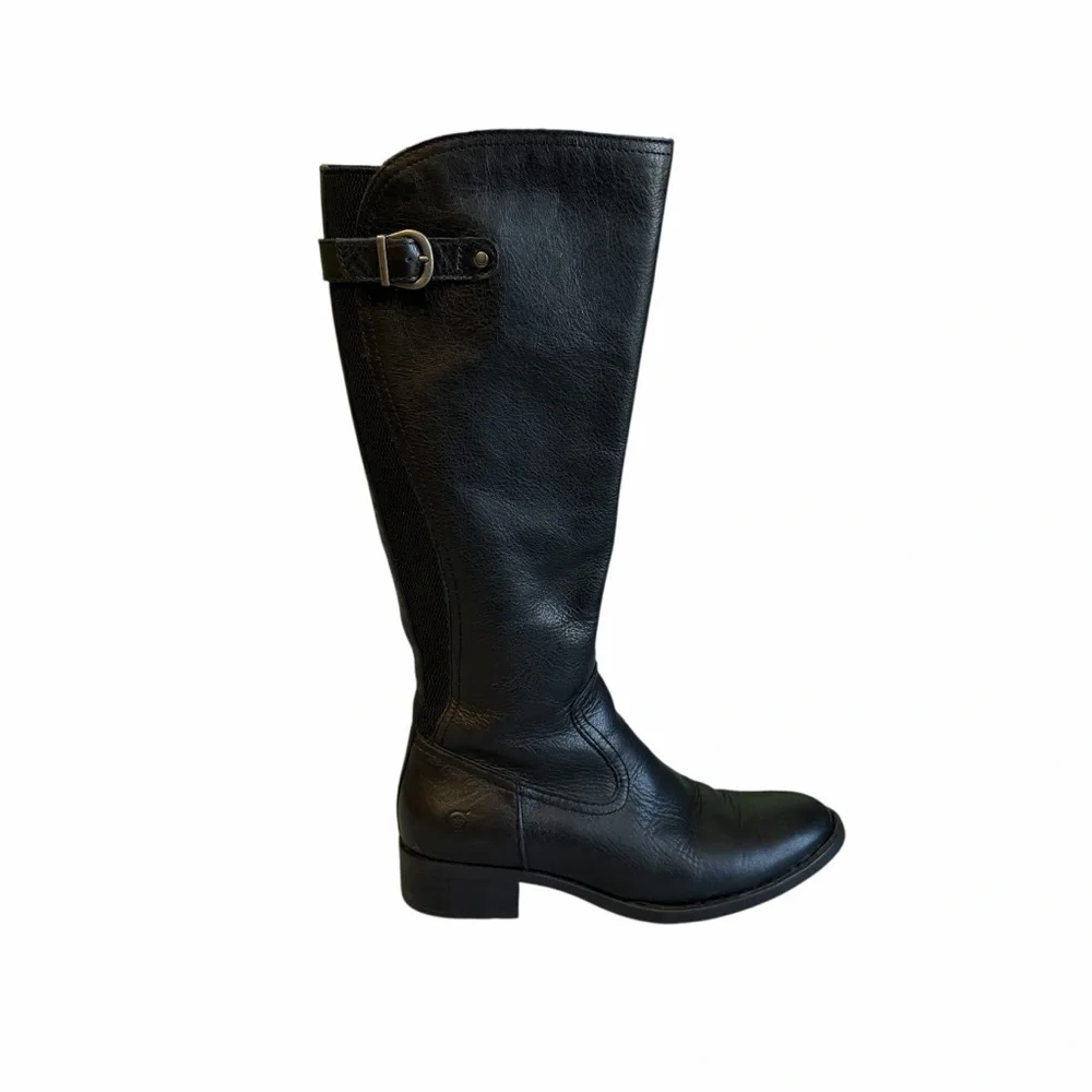 Born Carran Black Leather Healed Full Zip and Buckle Boots Size 7.5 #2102 - Picture 2 of 8
